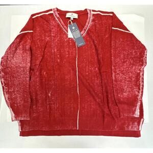 Laurie Felt Women's 3/4 Sleeve Light Sweater 2X Soft V-Neck Cherry Red NWT